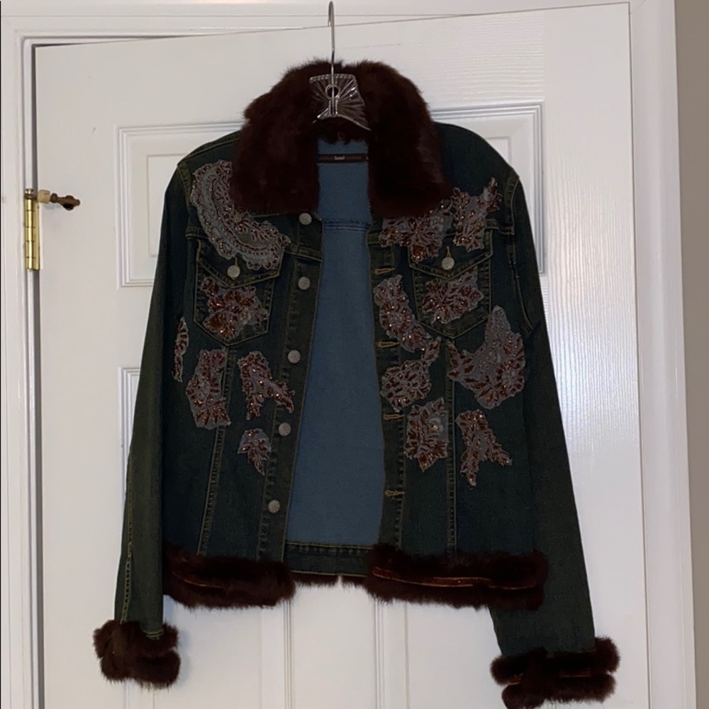 Hazel beaded fur denim jacket